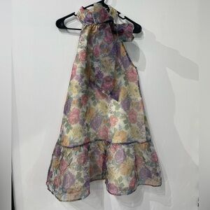 floral halter neckline mini dress with bow